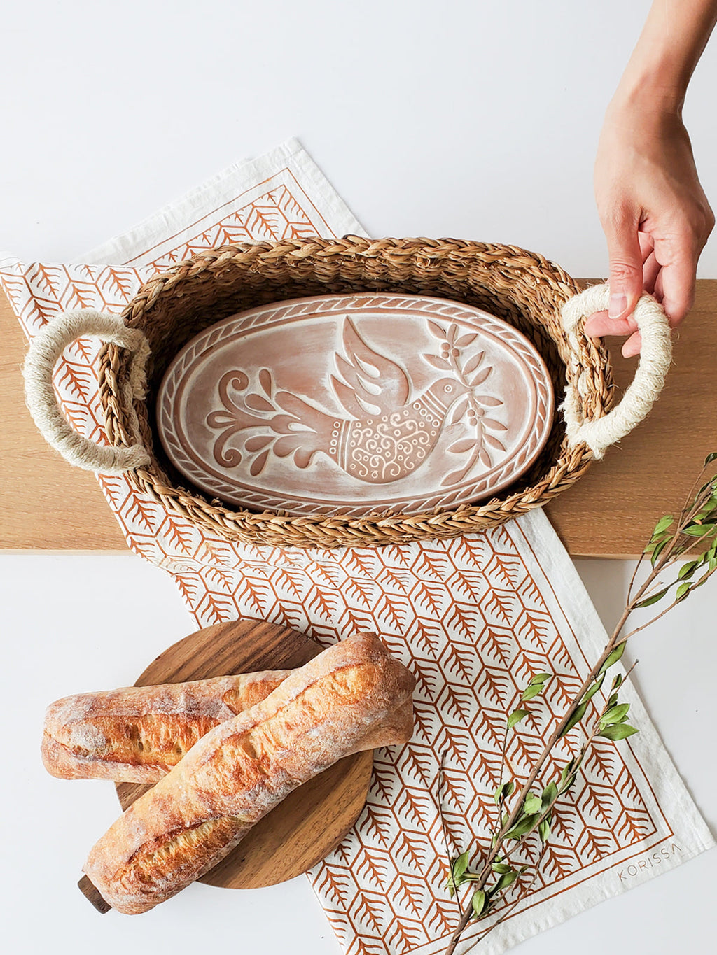 Bread Warmer & Basket Gift Set with Tea Towel - Bird Oval